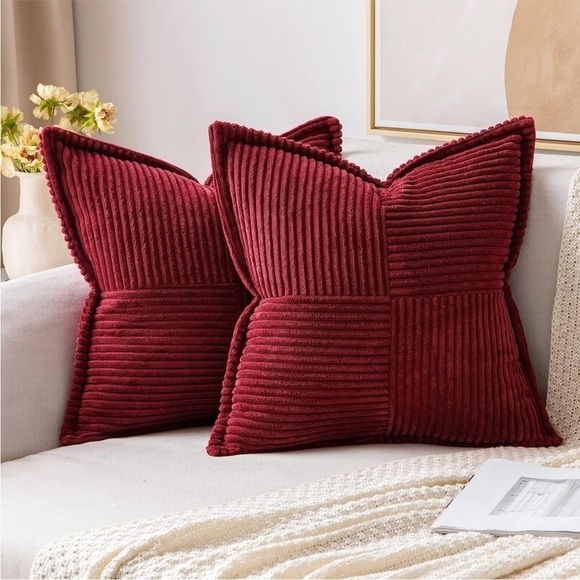 Red Striped Texture Corduroy Farmhouse Pillow Cover Luxury Soft Pillow Cover Set